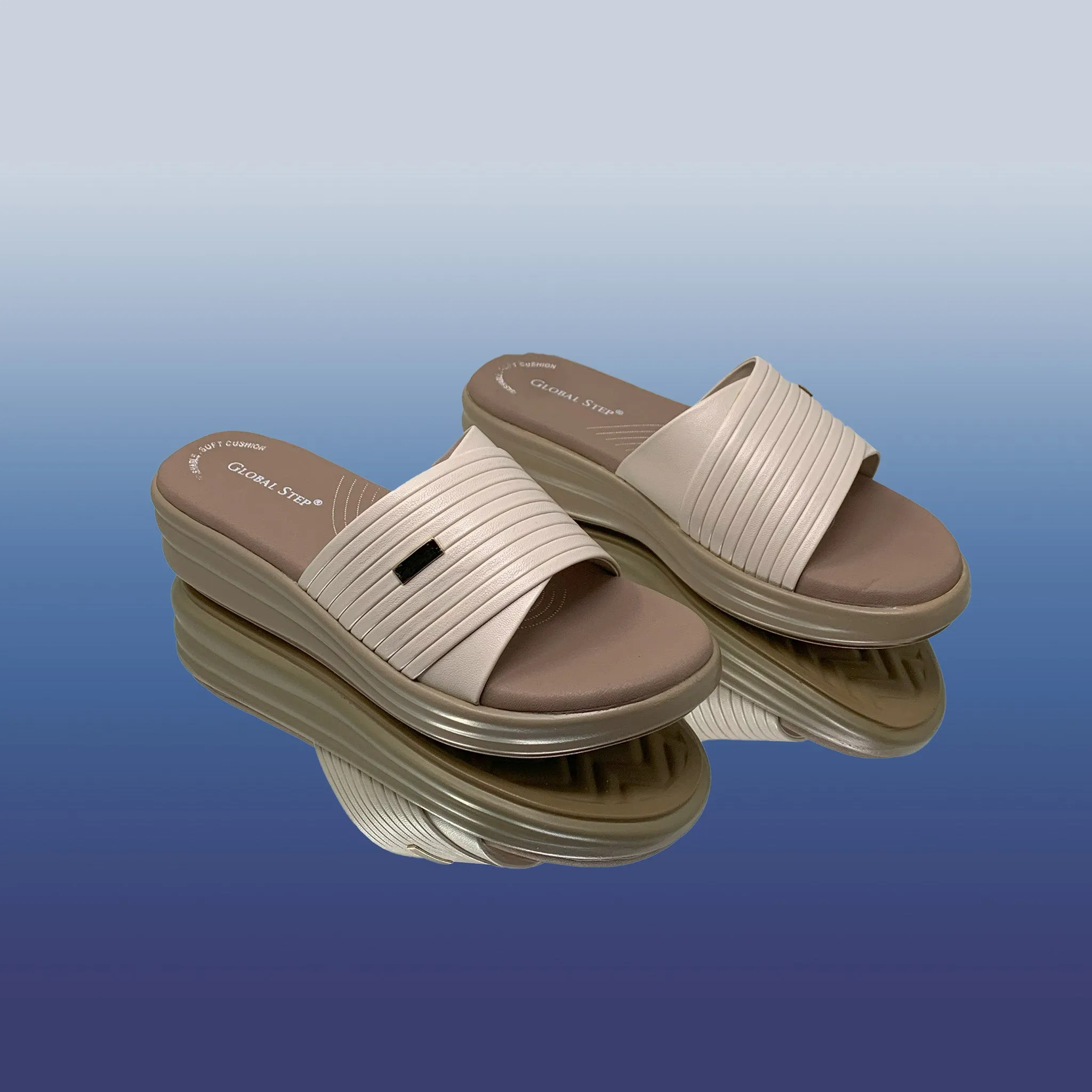 Beige Platform Slides