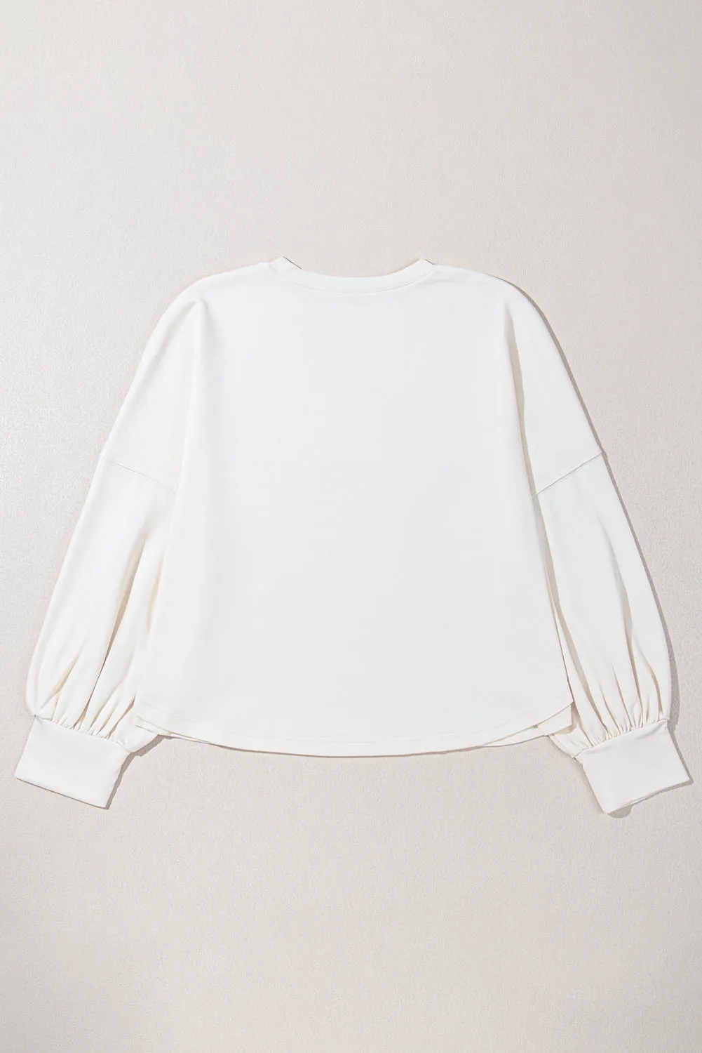 Beige Star Shape Studded Crew Neck Plus Size Long Sleeve Top