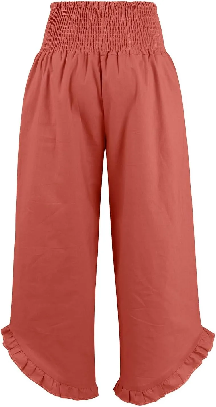 Capri Pants for Women,Linen Pants Women Wide Leg Summer Flowy Stretchy Womens Palazzo Sweatpants Elastic Waist
