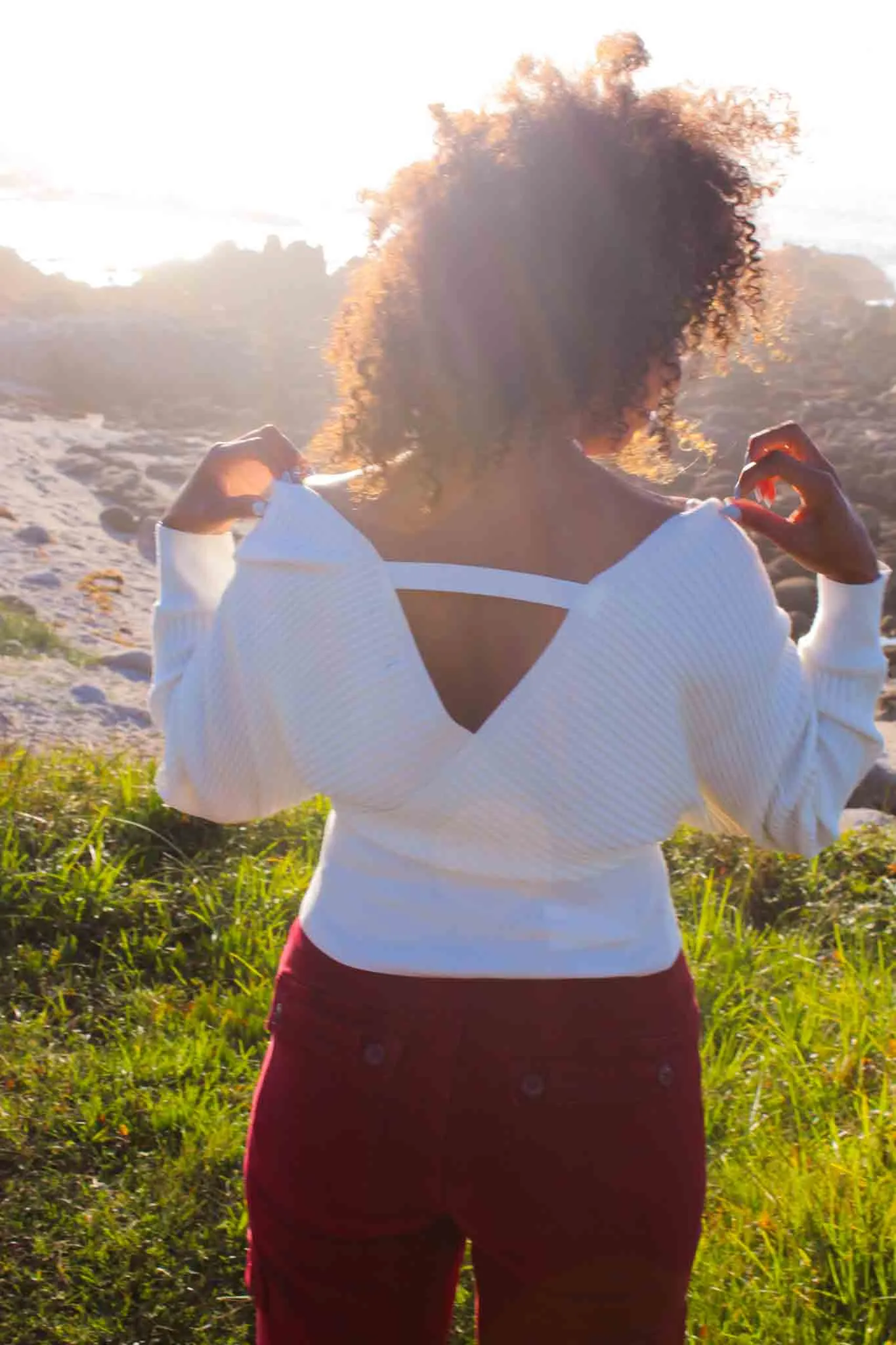 Crossroads Long Sleeve Crossover Bodice Textured Crop Top - Ivory