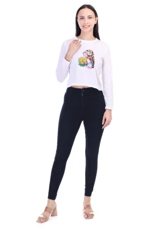 DK FASHION Trendy Women's Full T-Shirt in Soft Cotton Blend Full White Dollflower Print T-Shirt