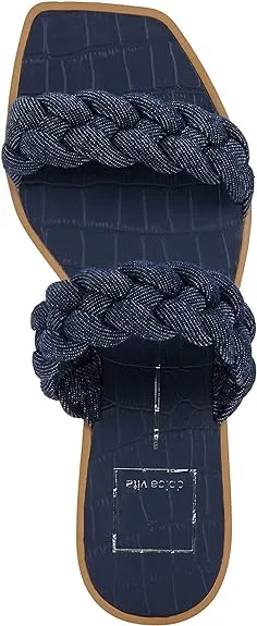 Dolce Vita Indy Indigo Denim Slip On Open Square Toe Woven Straps Flat Sandals