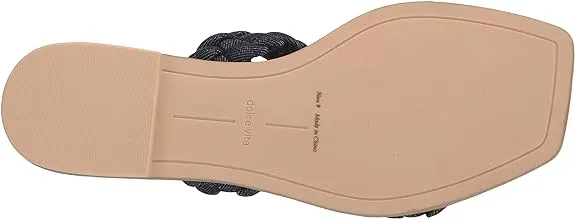 Dolce Vita Indy Indigo Denim Slip On Open Square Toe Woven Straps Flat Sandals