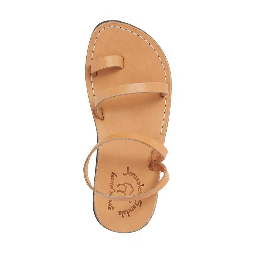 Ella - Leather Ankle Strap Flat Sandal | Tan