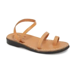 Ella - Leather Ankle Strap Flat Sandal | Tan