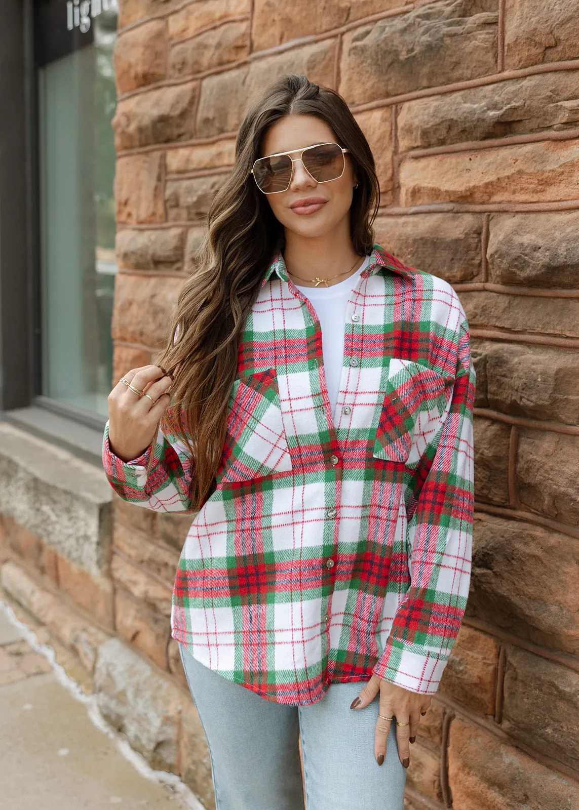 Festive Flair Red & Green Plaid Shacket