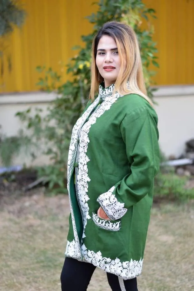 Green Colour Aari Work Embroidered Jacket With New Designer Paisley Pattern