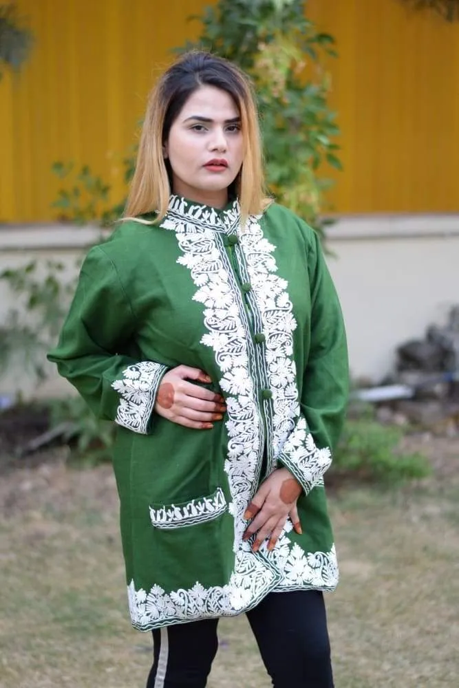 Green Colour Aari Work Embroidered Jacket With New Designer Paisley Pattern