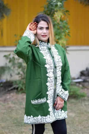 Green Colour Aari Work Embroidered Jacket With New Designer Paisley Pattern