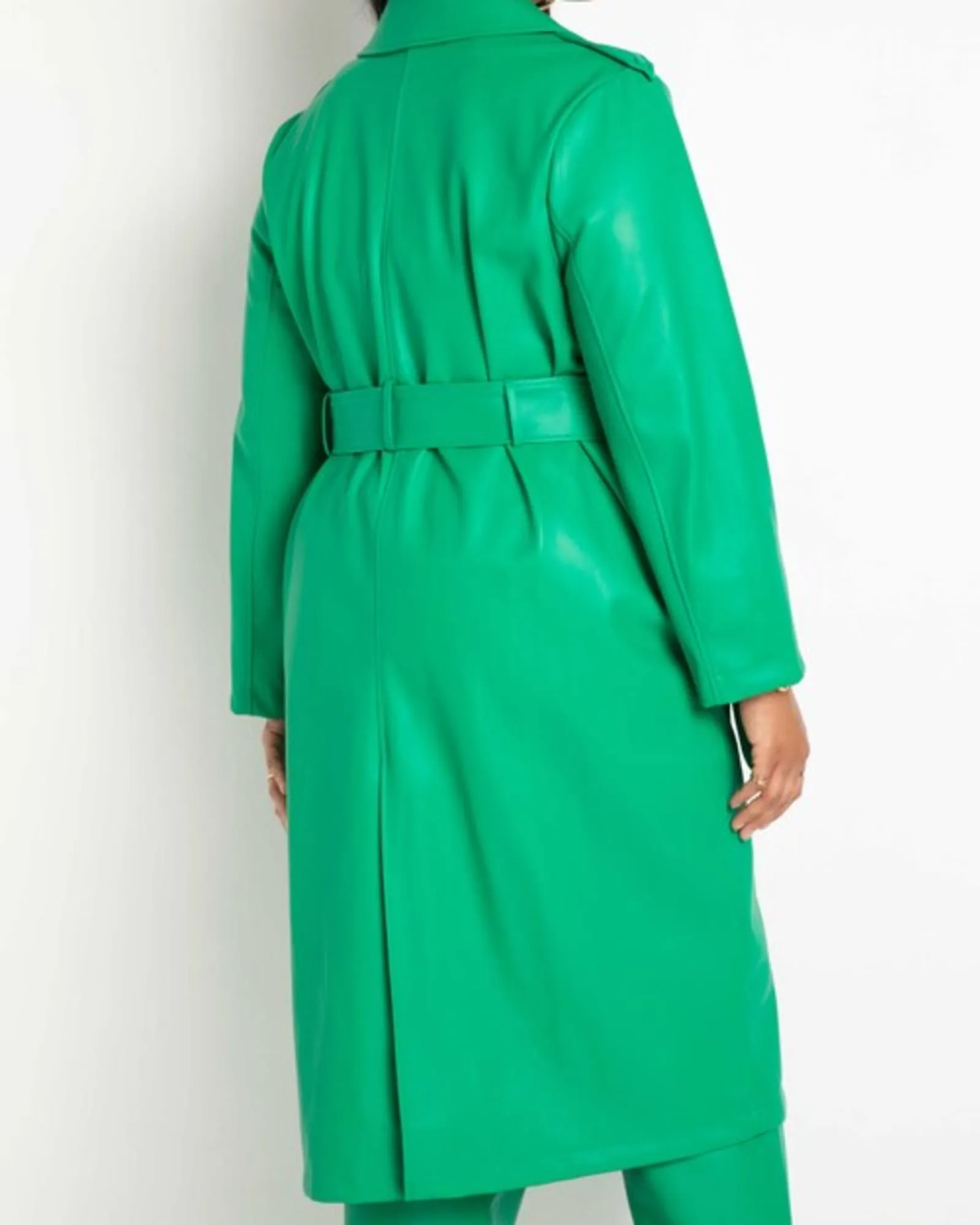 Greta Belted Faux Leather Coat | Jolly Green