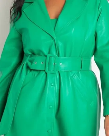 Greta Belted Faux Leather Coat | Jolly Green
