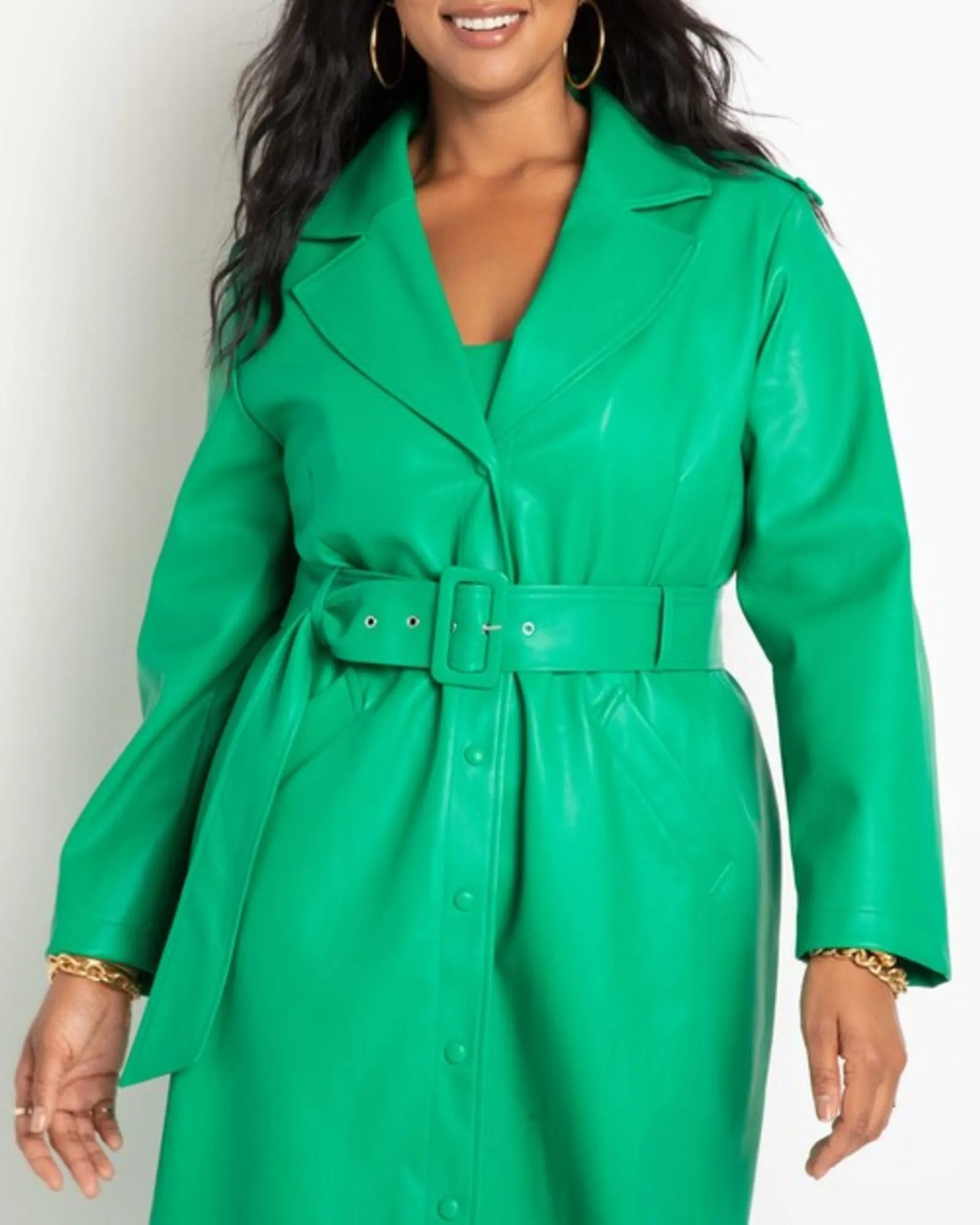 Greta Belted Faux Leather Coat | Jolly Green