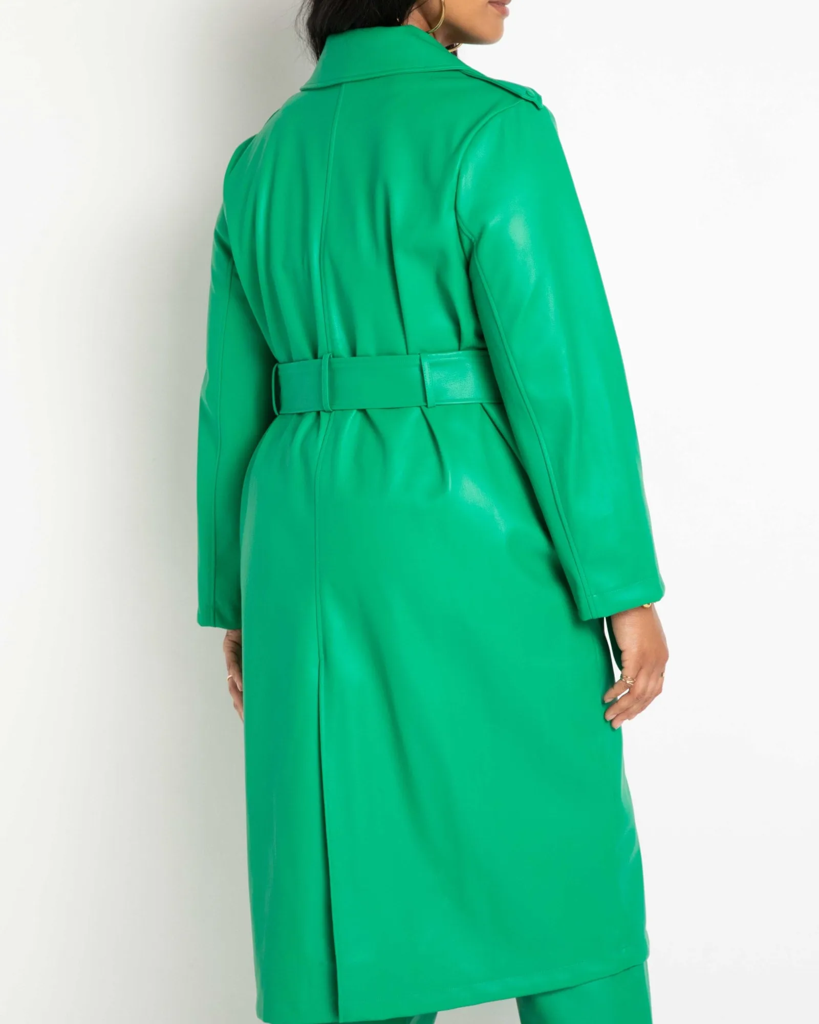 Greta Belted Faux Leather Coat | Jolly Green