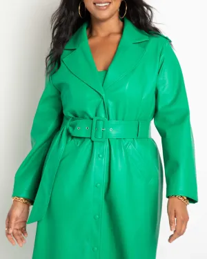 Greta Belted Faux Leather Coat | Jolly Green