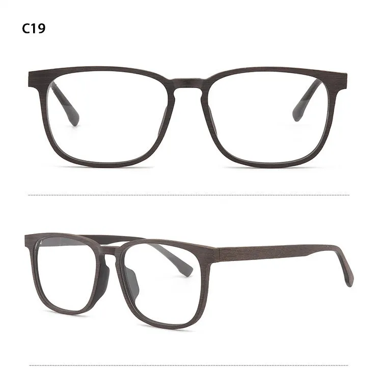 Hdcrafter Men's Full Rim Square Metal Wood Frame Eyeglasses P1688