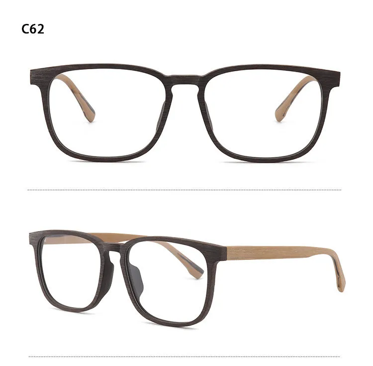 Hdcrafter Men's Full Rim Square Metal Wood Frame Eyeglasses P1688