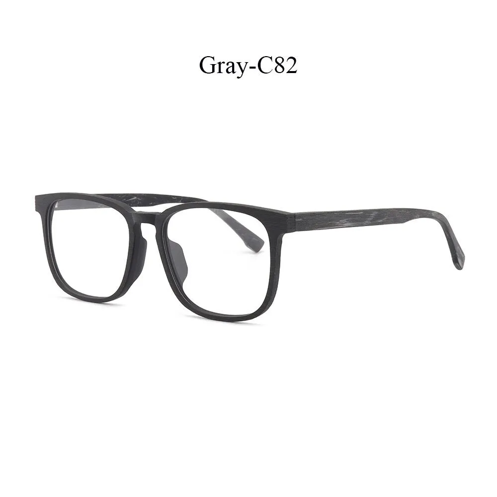 Hdcrafter Men's Full Rim Square Metal Wood Frame Eyeglasses P1688