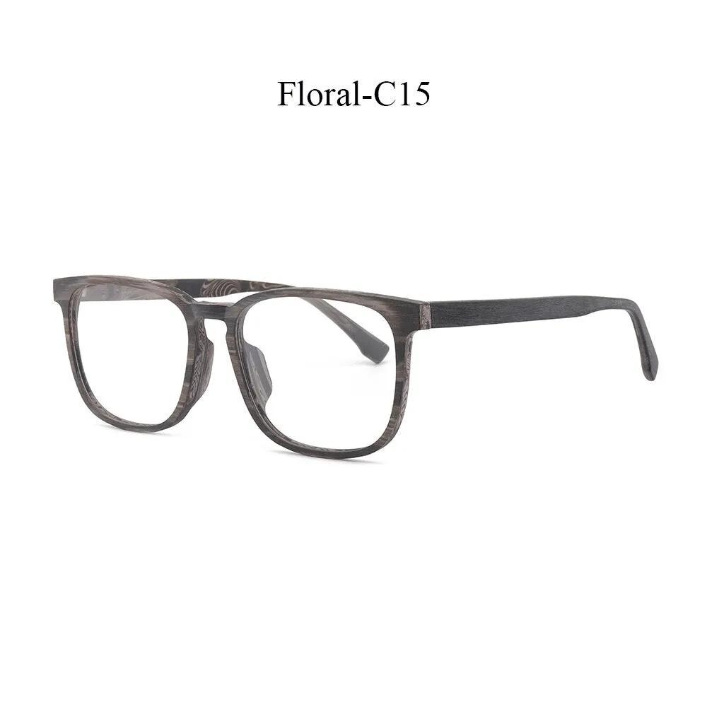 Hdcrafter Men's Full Rim Square Metal Wood Frame Eyeglasses P1688