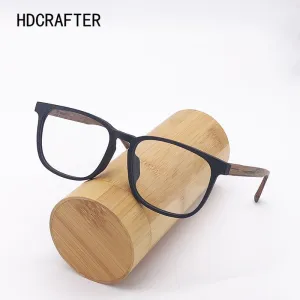 Hdcrafter Men's Full Rim Square Metal Wood Frame Eyeglasses P1688
