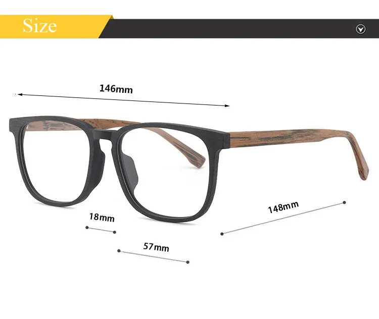 Hdcrafter Men's Full Rim Square Metal Wood Frame Eyeglasses P1688