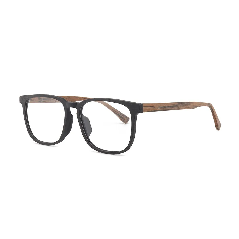 Hdcrafter Men's Full Rim Square Metal Wood Frame Eyeglasses P1688