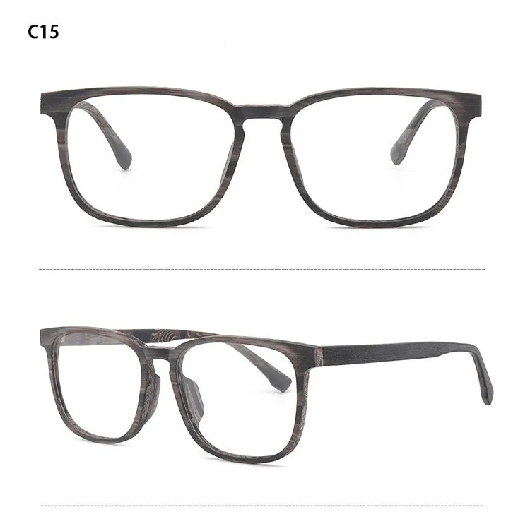 Hdcrafter Men's Full Rim Square Metal Wood Frame Eyeglasses P1688