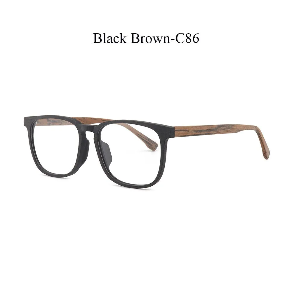 Hdcrafter Men's Full Rim Square Metal Wood Frame Eyeglasses P1688