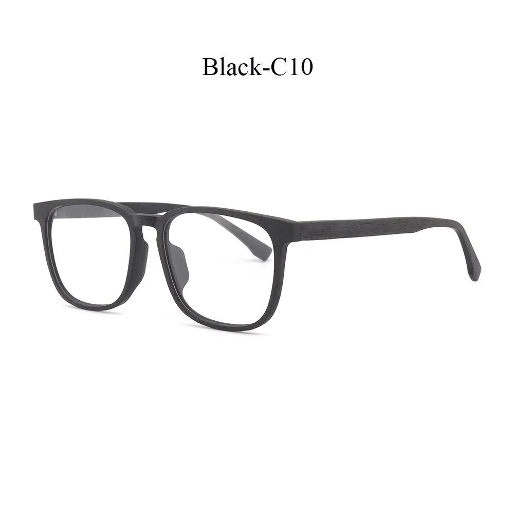 Hdcrafter Men's Full Rim Square Metal Wood Frame Eyeglasses P1688