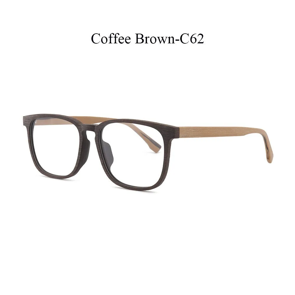 Hdcrafter Men's Full Rim Square Metal Wood Frame Eyeglasses P1688