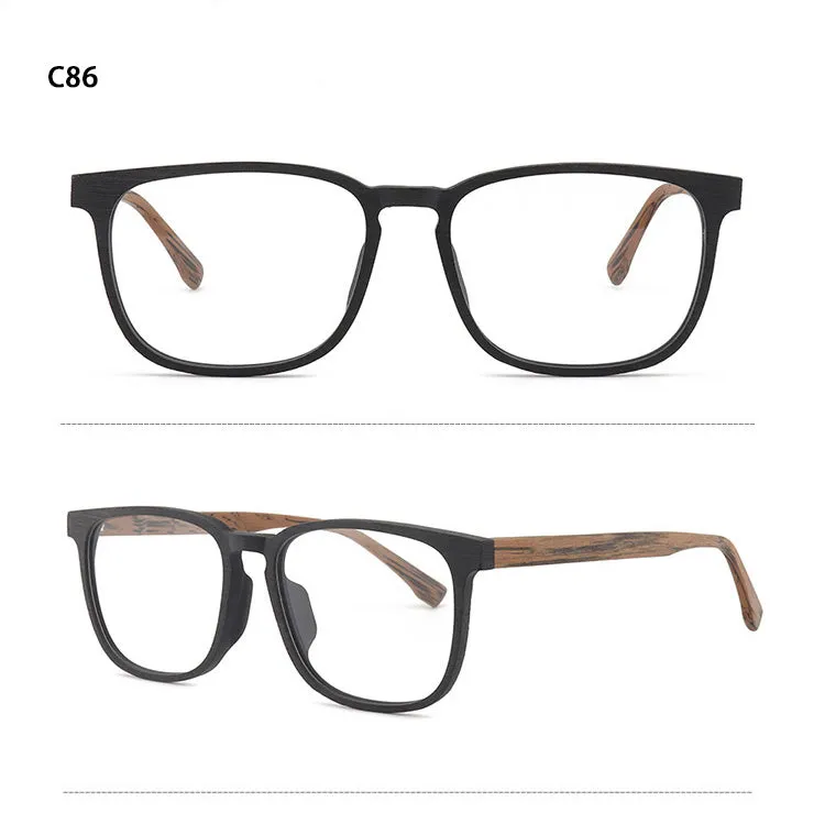 Hdcrafter Men's Full Rim Square Metal Wood Frame Eyeglasses P1688
