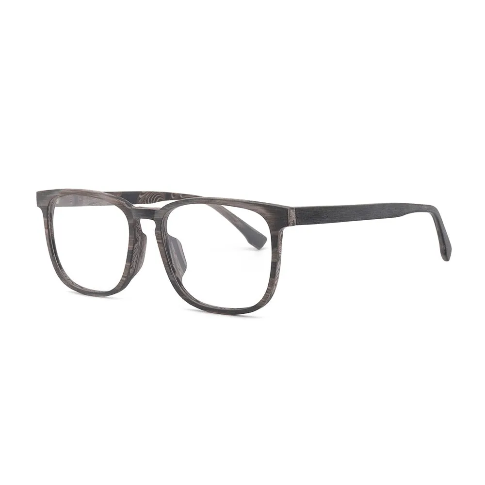 Hdcrafter Men's Full Rim Square Metal Wood Frame Eyeglasses P1688