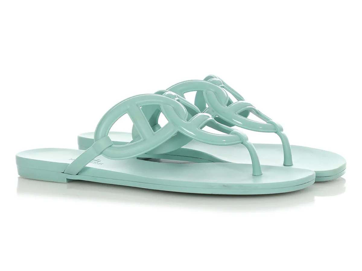 Hermès Blue Egerie Rubber Sandals