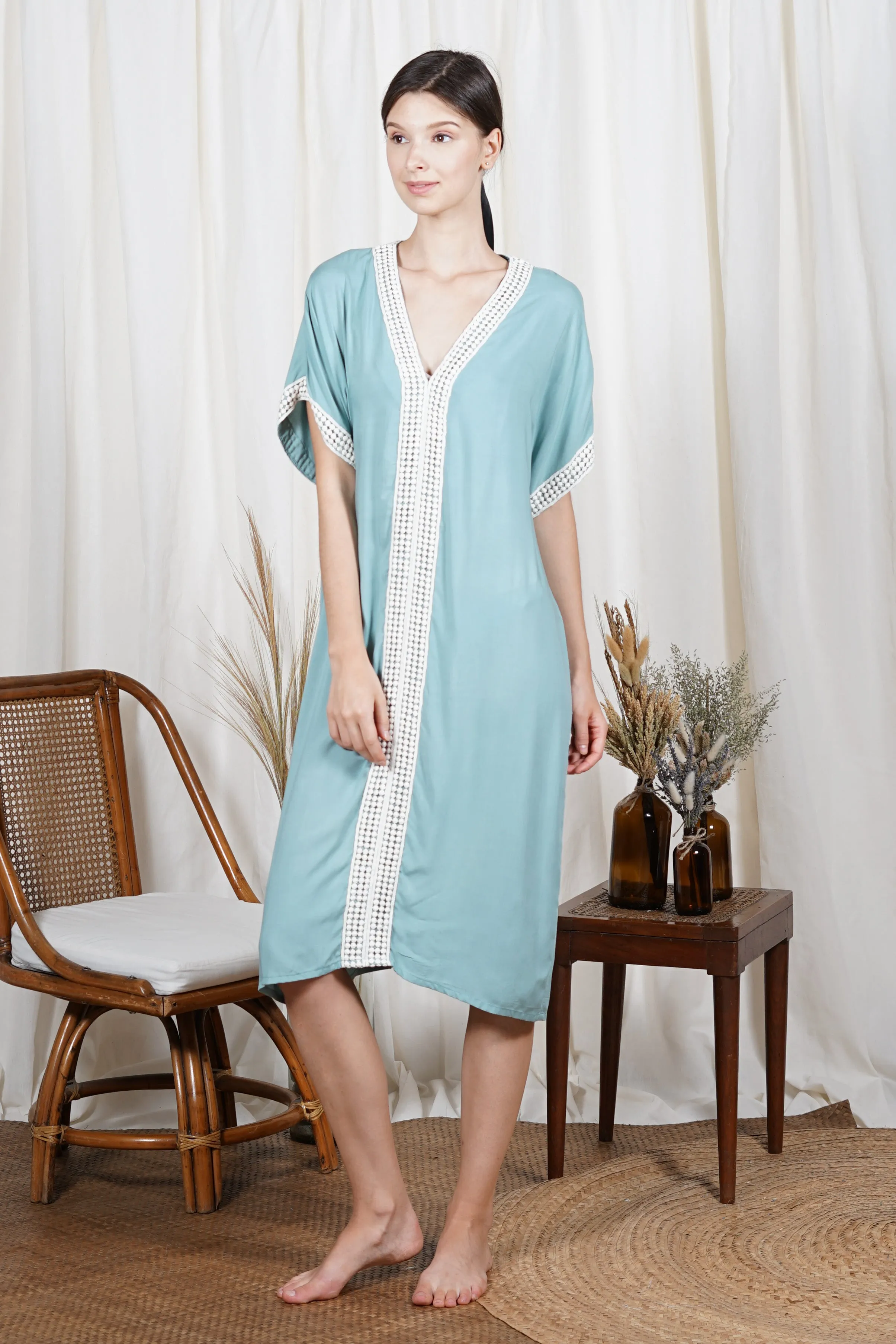 IHILANI Kaftan with Trim (Seafoam)