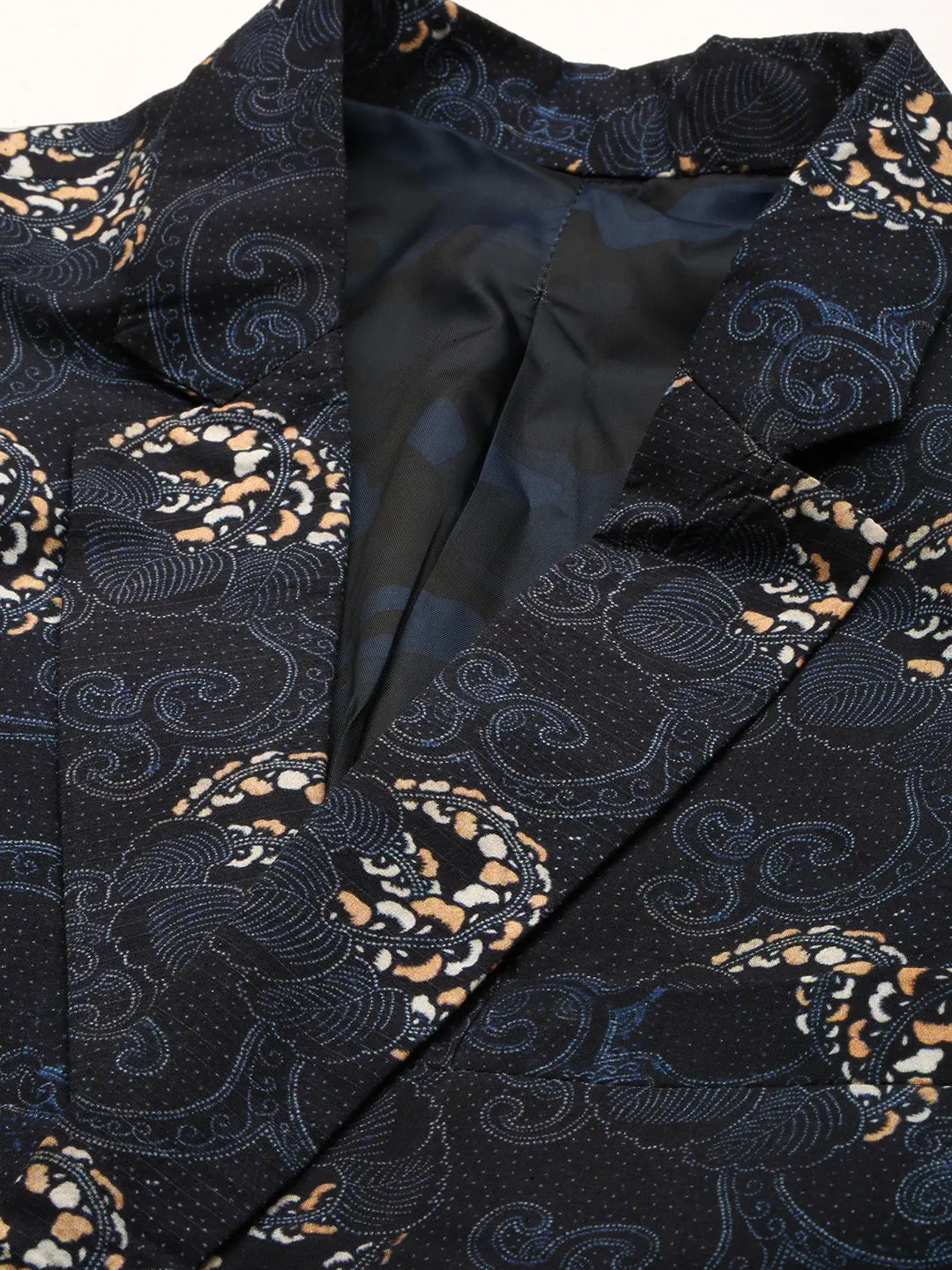 Men Black Printed Notched Lapel Single Breasted Blazer
