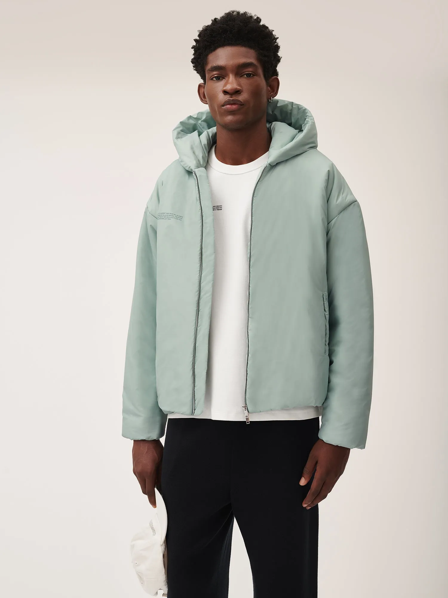 Mens Flower-Warmth Padded Bomber Jacket—Eucalyptus Blue