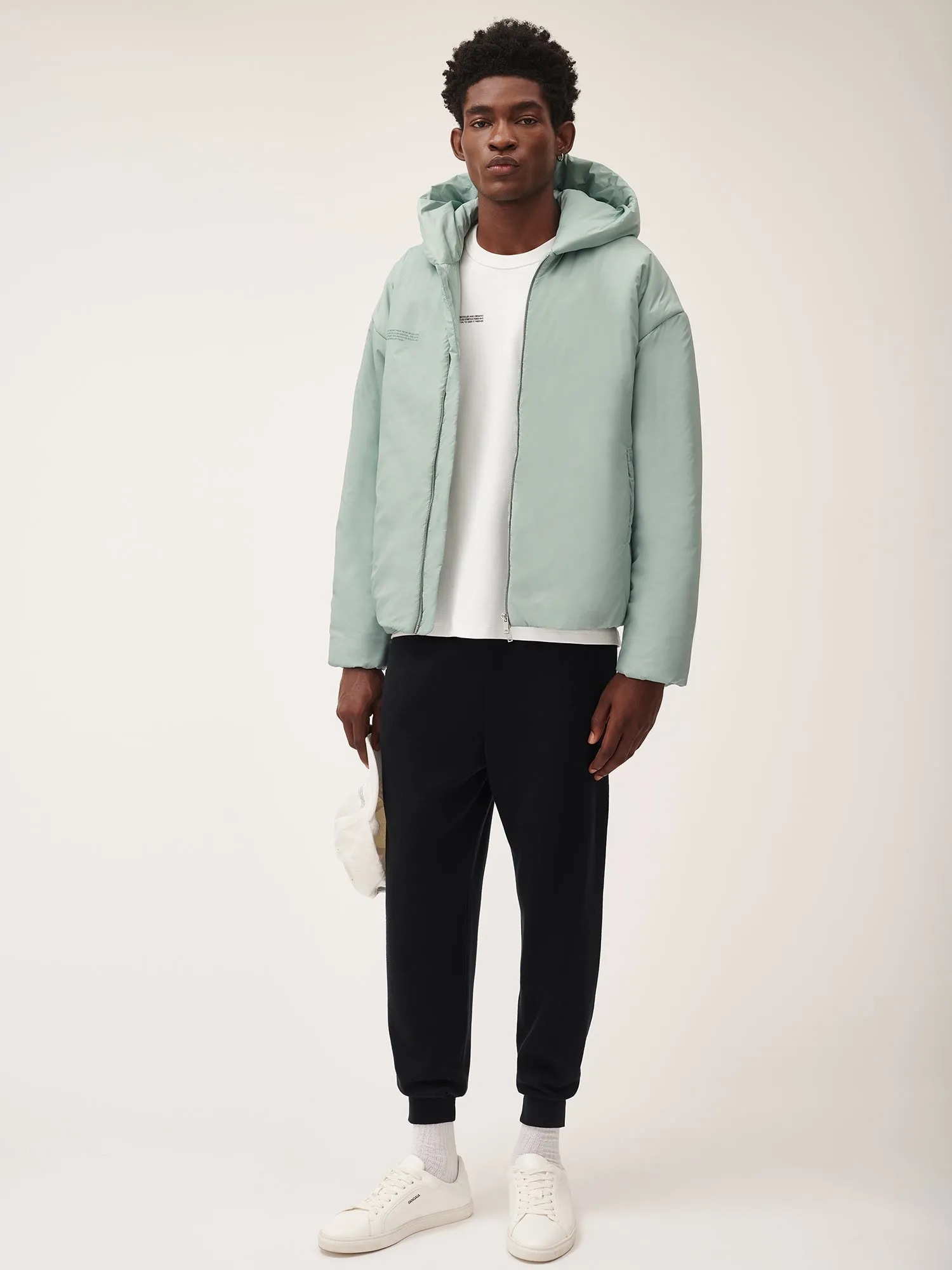 Mens Flower-Warmth Padded Bomber Jacket—Eucalyptus Blue
