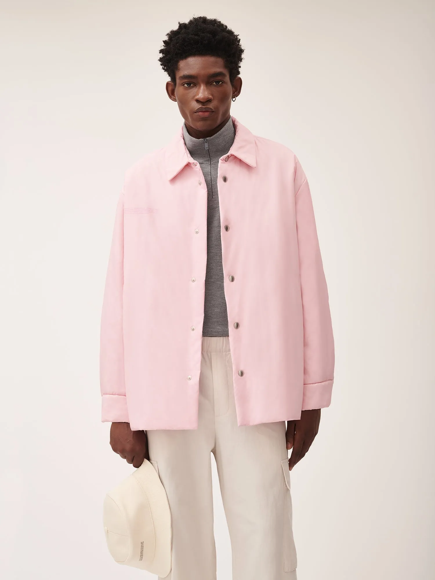 Mens Flower-Warmth Padded Overshirt—Magnolia Pink