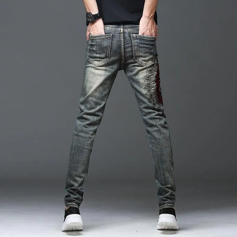 Men's "Skull" Embroidered Stretchy Jeans