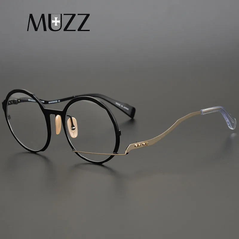 Muzz Men's Full Rim Polygonal Round Ultem Titanium Frame Eyeglasses 0034