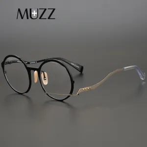 Muzz Men's Full Rim Polygonal Round Ultem Titanium Frame Eyeglasses 0034