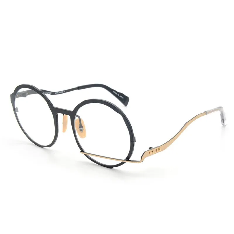 Muzz Men's Full Rim Polygonal Round Ultem Titanium Frame Eyeglasses 0034