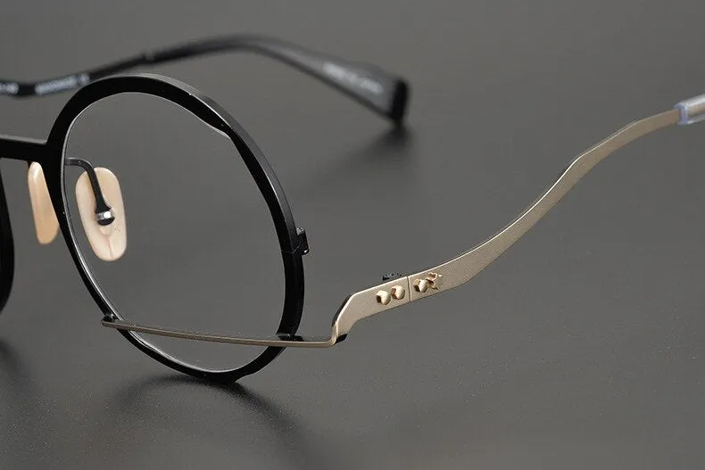 Muzz Men's Full Rim Polygonal Round Ultem Titanium Frame Eyeglasses 0034