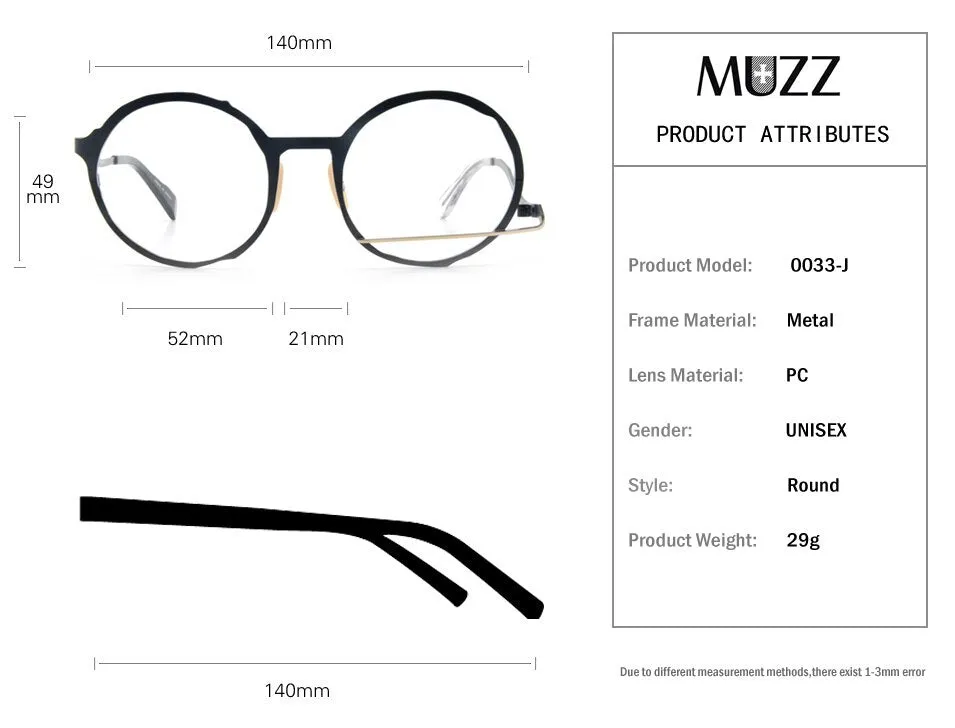 Muzz Men's Full Rim Polygonal Round Ultem Titanium Frame Eyeglasses 0034