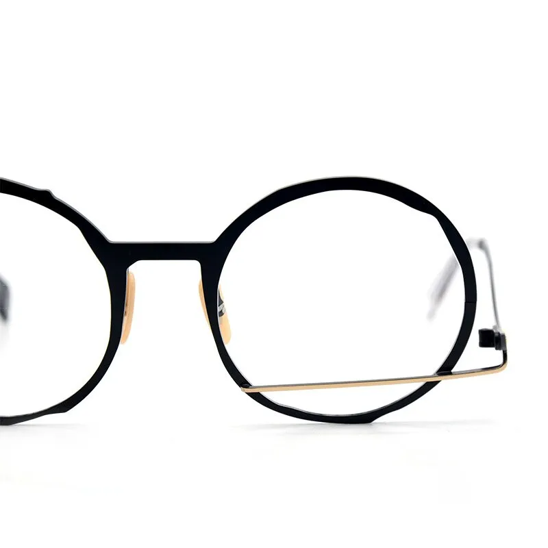 Muzz Men's Full Rim Polygonal Round Ultem Titanium Frame Eyeglasses 0034