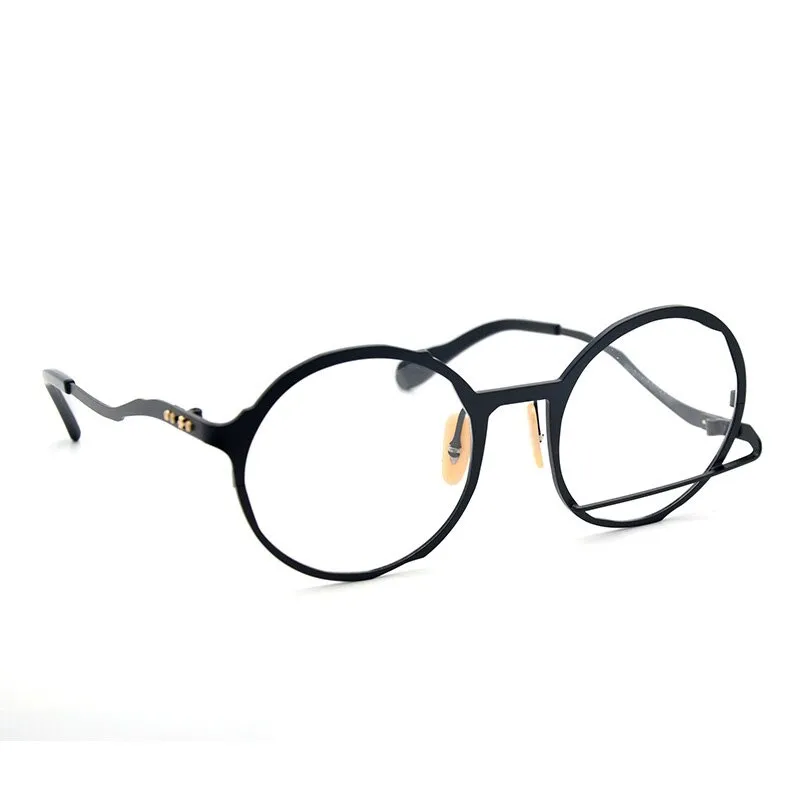 Muzz Men's Full Rim Polygonal Round Ultem Titanium Frame Eyeglasses 0034