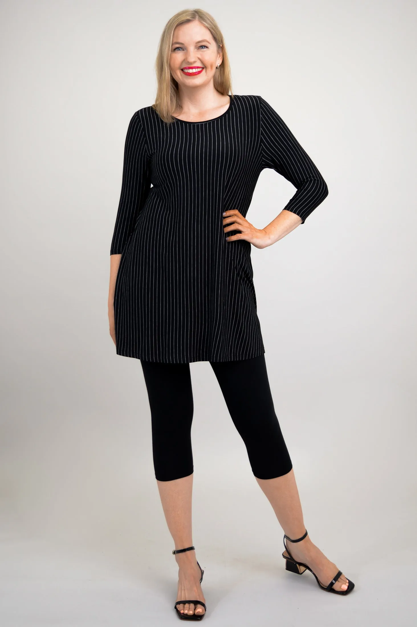 Perfect Tunic, BW Pin Stripe, Bamboo - Final Sale