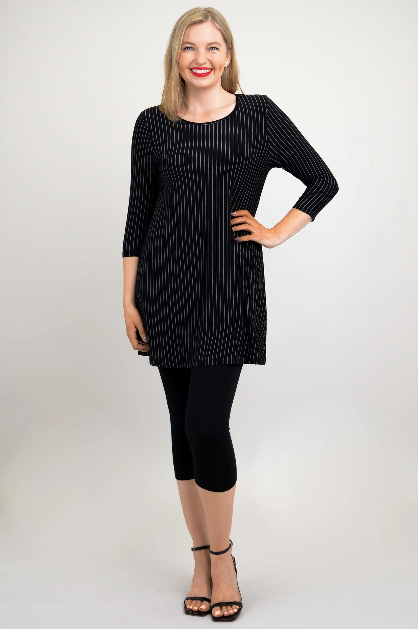 Perfect Tunic, BW Pin Stripe, Bamboo - Final Sale