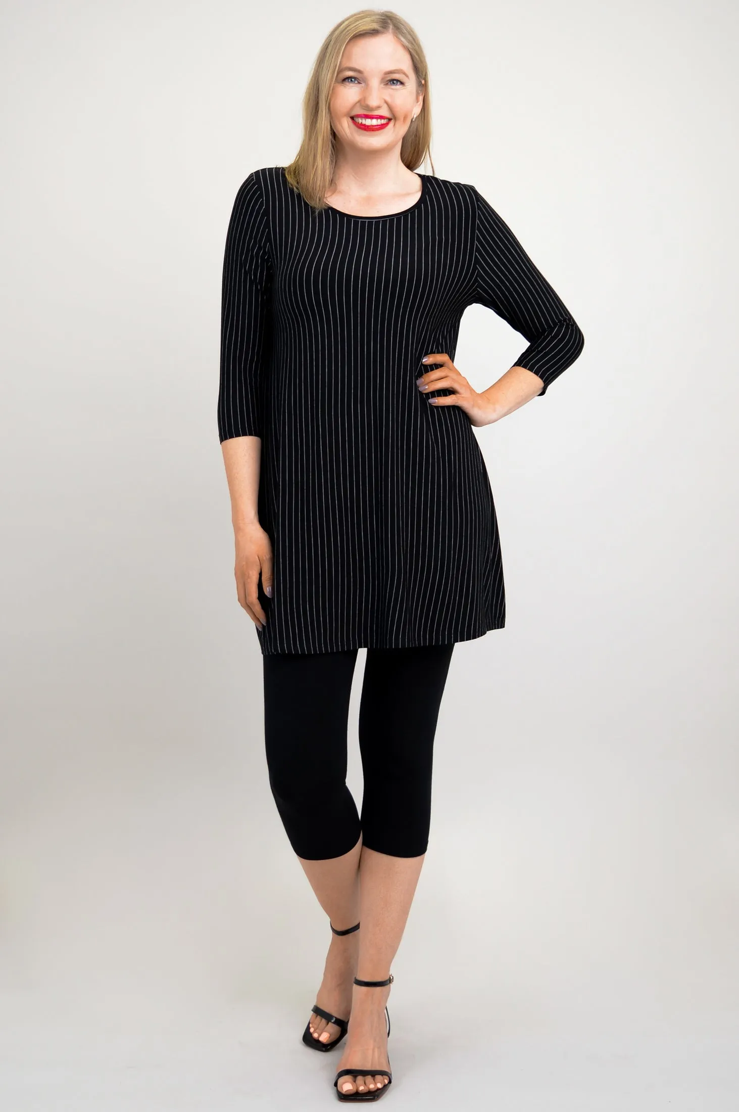 Perfect Tunic, BW Pin Stripe, Bamboo - Final Sale