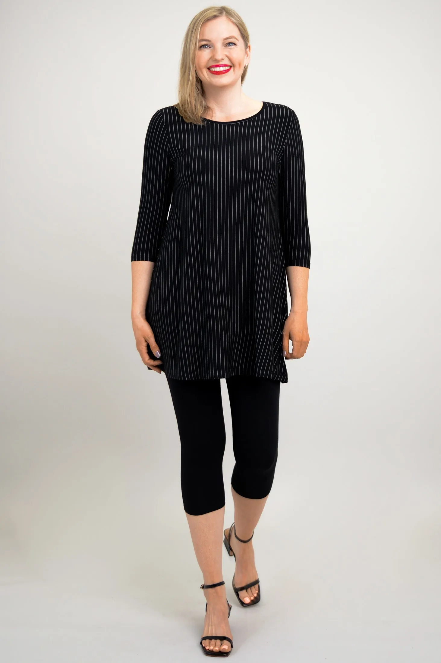 Perfect Tunic, BW Pin Stripe, Bamboo - Final Sale