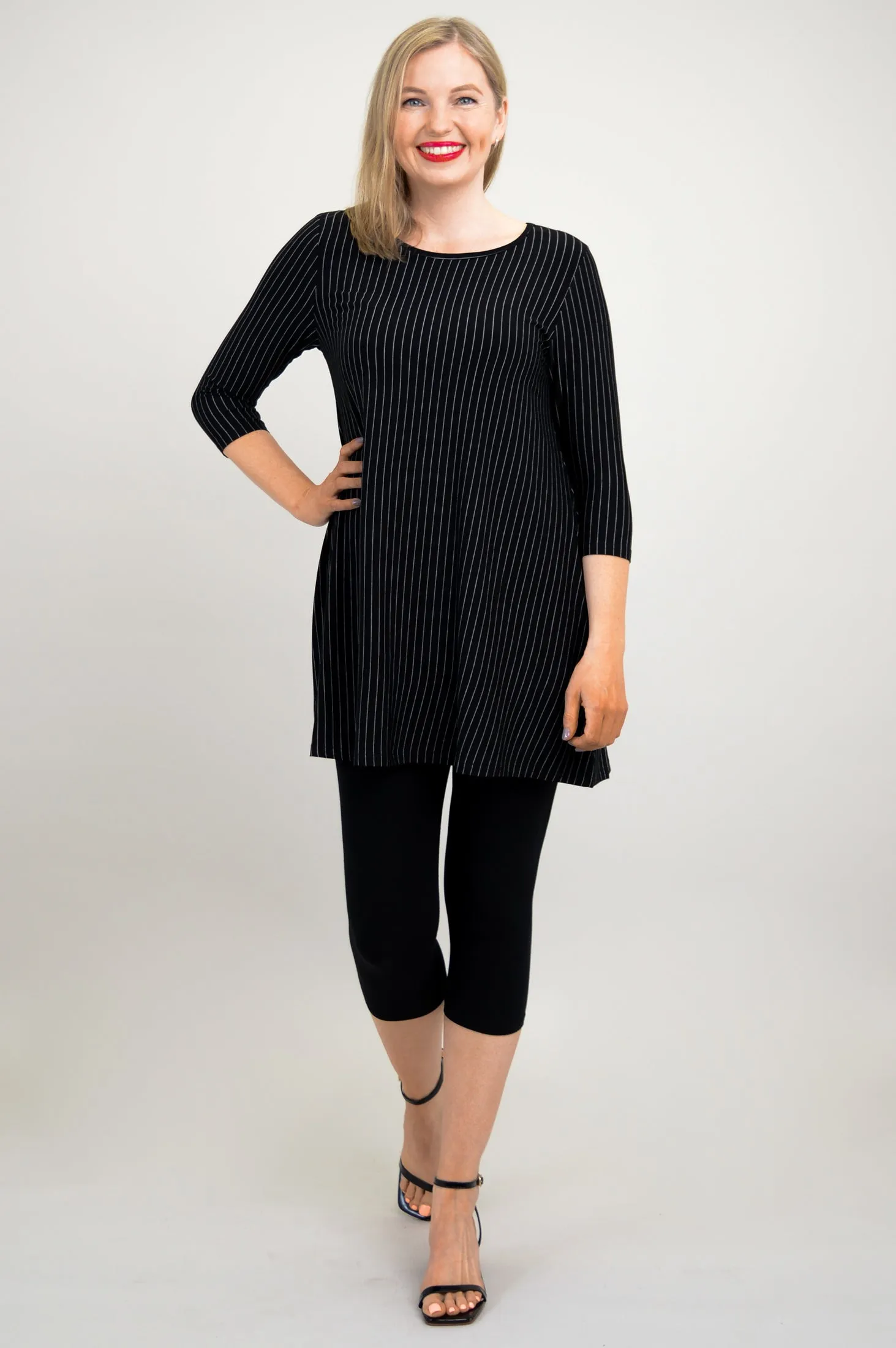 Perfect Tunic, BW Pin Stripe, Bamboo - Final Sale